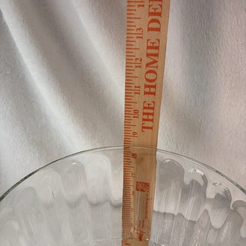 Vintage 70s Ribbed Clear Glass Trifle Bowl Footed Pedestal Base Retro Fluted EVC